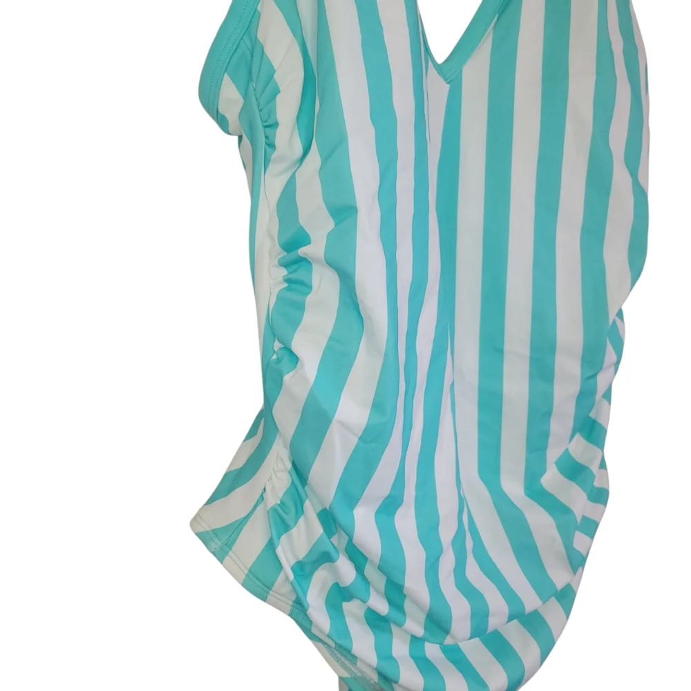 NWT Kona Sol Mint Stripe One Piece Swimsuit Size 20W Plus V Neck Strappy Back - Picture 5 of 13